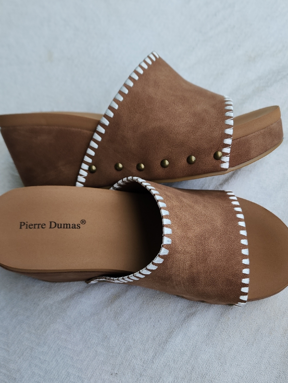 Pierre Dumas Women's Wedge Suade Sandals with White Stitching